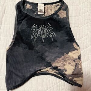 Darc Sport Black and Beige Tie-Dye Ribbed Crop Tank Bra